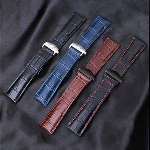 Titta på band som är lämpliga för Tag Haoya Calera läderband Blue Brown Red Thread Leather Men's Strap Accessories 19mm 20mm 22mm 230410