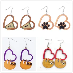 Dangle Earrings Laser Cut Wood Koala Mom Cheer Heart Wooden Valentine's For Women 2023 Mother's Day Holiday Jewelry Wholesale