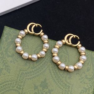 No Box Fashion Jewelry Women Designer Studs Top Quality White Pearl Brass G Love Earring