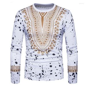 Męskie koszulki mody Hip Hop T-shirt mężczyzn 2023 African Dashiki Print Casual Streetwear Long Rleeve Plemien Gypsy Ethnic Tee Shirt xxl