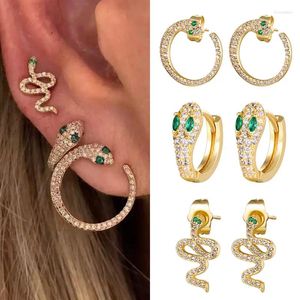 Saplama küpeler 1 pair altın renk dolu yılan çember zirkon küpeler büyük daire huggie kulak yüzük kıkırdak piercing jewelr