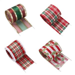 Gift Wrap 25 Yards 6m Christmas Theme Wire Edge Ribbon DIY Sewing Wrapping Art Crafts Home Packing Red and Green Plaid Ribbons 25Yc19676 231109