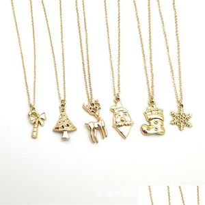 Anhänger Halsketten Großhandel Klassische Frohe Weihnachten Geschenk Halskette Anhänger Schmuck Für Frauen Schöne Schneeflocke/Rentier/Crutc Dhgarden Dhv6E