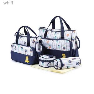 Diaper Bags Fashion Printed 5pcs Baby Diaper Bag Suits For Mom Mommy Maternity Bag Sets Baby Bottle Holder Mother Women Bag For StrollerL231110