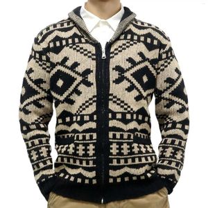 Men's Jackets Mens Autumn And Winter Jacquard Zipper Cardigan Sweater Knitted Coat Geometric Pattern Outerwear Tops