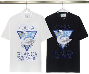 Klasyczny biały designerka casa t -shirt Summer krótki rękaw Łabędź nadruk casablanca kobiety mężczyzn tshirt par vion tee męskie ubrania męskie