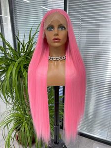 Продажа париков на шнурке, женский передний парик на шнурке, 28 дюймов, розовые длинные прямые волосы, высокотемпературные шелковые синтетические волокна, головные уборы, парики