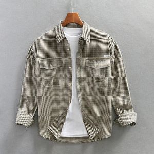 Männer Hemden Herbst Winter Cargo Casual Langarm Männer Plaid Reine Baumwolle Lose Literarischen Künstlerischen Trend Alle-spiel Tops