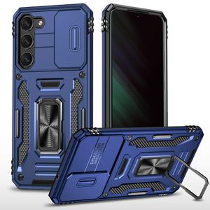 Capa de telefone com suporte de anel magnético para Samsung Galaxy S24 S23 S21 FE Plus Ultra A33 A22 A53 A73 A24 M34 A71 A52 A72 5G Capa de proteção para câmera deslizante pesada