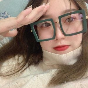 Толстые рамки квадратные простые очки корейская мода в тренде большой модный уникальный