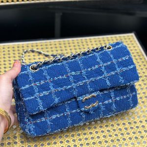 CF wełniana torba moda damska torba na ramię 25 cm tweed klapka klapka szycia złota sprzętowa metalowa klamra luksusowa torebka Matelasse łańcuch crossbody torebki na zakupy sacoche