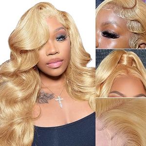 613 Lace Front Wigs Human Hair Glueless Honney Blonde Colored Body Wave Pre Plucked with Baby Hair 150 Density 13x4 HD Transparent Lace Frontal Wigs for Women