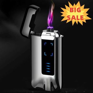 Lighters Plasma Battery Display Windproof USB Charging Lighter Portable Touch Sensing Pulse Double Arc Men's High end Gift