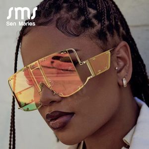 Sonnenbrillenrahmen Fashion Square Frauen Übergroße Spiegel Männer Shades Gläser Marke Metall Niet Trend Einzigartige Weibliche Brillen 231110