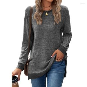 Frauen Pullover Herbst Rundhals Casual Lose Shirt Frauen Colorblock Langarm Split Tunika Top Dropship