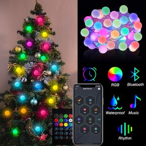 Juldekorationer RGB IC Tree Fairy String Light Led Ball Garland Bluetooth Multicolor Waterproof Outdoor Lamp Xmas Wedding Party Decor 231109