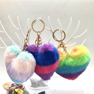 Keychains 2023 Cute Keychain Llaveros Mujer Fake Fur Heart Pompom Key Chain Women Girl Bag Cars Simple Fluffy Keyring Jewelry Gifts