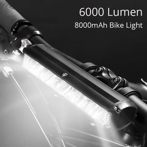 Bike Lights 6000 Lumen Bicycle Light Front Rechargeable 8000mAh Powerful USB LED Lamp Mtb Rear Lantern Set Accessories 231109