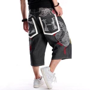 Men's Shorts Embroidery Hip Denim Summer Plus Large Size Calf Length Staight Loose Skateboard Baggy Short Jeans hiphop 30-46 230410