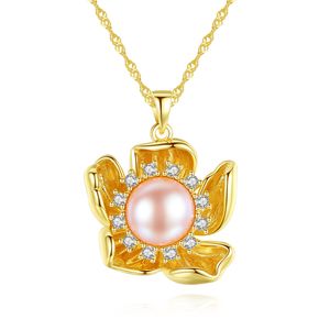 Europe Retro Big Flower Pearl S925 Silver Pendant Necklace Jewelry Charm Women Plated 18k Gold Micro Set Zircon Necklace Women Wedding Party Valentine's Day Gift SPC