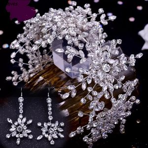 Luksusowe barokowe stroiki ślubne korona i tiary kolczyki świecące kryształy dżetów kobiety nakrycia głowy stroik Hairband ślubne akcesoria do włosów CL0282