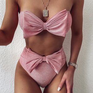 Duas peças Ternos 2023 Mulheres Sexy High Wais Bikini 2 Peças Conjunto de maiô feminino Meninas de maiôs de maiôs de traje de banho de praia Damen Summer Rink Dress 231109