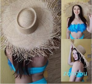 Kvinnor Wide Brim Raffia Summer Sun Hat For Women Natural Straw Hat Ladies UV Protection Floppy Beach Hat For Wedding