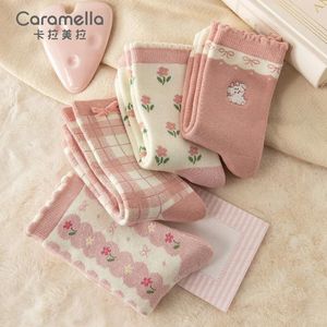 Women Socks 4pairs/lot Women's Intensification Autumn Casual Polyester Cotton Striped College Style Tube