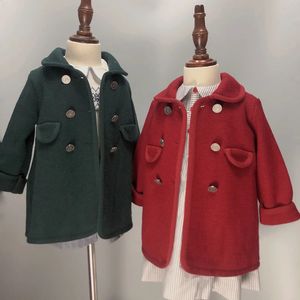 Coat Girls Boys Woolen Winter Green Red Warm Slim Christmas Eid Clothing British Royal Style Children Vintage 231109