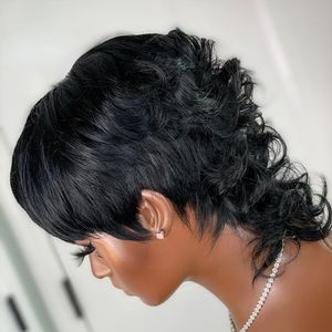 Kort lockig pixie klippt peruk peruansk remy mänskliga hår peruker för svarta kvinnor 150% glueless maskin gjorde peruk frakt