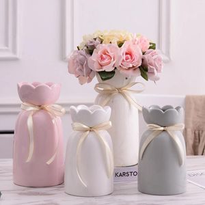花瓶シンプルでモダンなインススタイルの水セラミック花瓶白いピンクの灰色の大理石の花の飾り