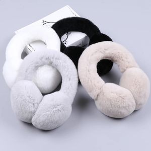 Ear Muffs Winte Warm Rex Rabbit Fur Earmuffs Earflap Pluszowe uszu dla dziewcząt panie kobiety pasma do włosów krążki do uszu ciepłem ucha 231109