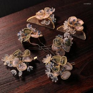 Hair Clips Chinese Style Headwear Set Coronet Accessories Crystal Flower Ancient Dress Makeup Insert Comb Bridal