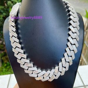 Tung Miami Cuban Chain Bling Baguette Diamond Sterling Sier S D Color VVS Moissanite Fashion Cuban Necklace