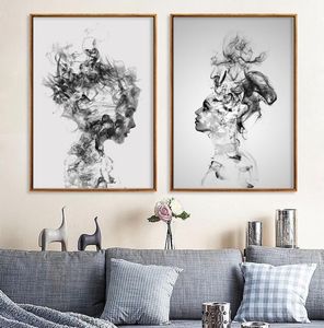 Modern Abstract Black and White Smokey Girl Oil Målning på Canvas Home Decorations Affischer Prints Wall Art Pictures For Living 5975398