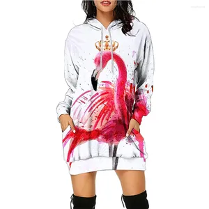 Damen Hoodies Flamingo Bedrucktes Kleid Herbst Sweatershirt Casual Langarm Pullover Kleidung Retro Street Rock Pullover