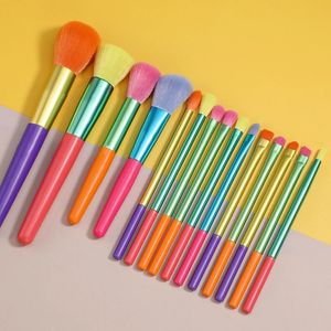15pcs Ferramentas de maquiagem coloridas escovas de maquiagem 15pcs/conjunto arco -íris pó de pó de contorno escovas 50set 50set