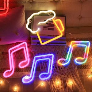 Nattljus Neon Sign LED Musik Note Neon Light Battery/USB Powered Colorful Neon Lamp Wall Mounted Music Bar Nightlight Decorative Table R231110