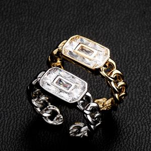 Moda masculina feminino anel 18k real amarelo branco banhado a ouro baguette cz bling anel masculino feminino tamanho aberto