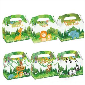 Present Wrap Jungle Animal Hand Box Children Boy Happy Birthday Hawaii Holiday Lion Zebra Monkey Candy Tray Zoo Bag