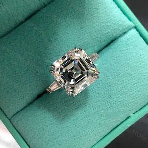 Band Rings Original 925 Silver Square Ring Asscher Cut Simulated Diamond Wedding Engagement Cocktail Women Topaz Rings Finger Fine Jewelry