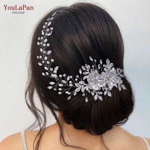 Opaski na głowę Youlapan HP511 Flower Wedding Połączka na głowę Akcesoria do włosów ślubnych Rhinestone Woman Headpiece z grzebieniami Biżuteria na nakrycie głowy 231102