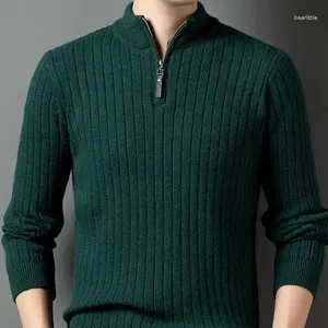 Jaquetas masculinas 2023 inverno trimestre zip suéter fino ajuste casual malha gola alta pulôver mock pescoço polo