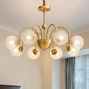 Подвесные лампы американский стиль люстра все медные хрустальная стеклянная гостиная освещение ретро простая обеденная спальня дом