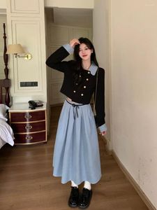 Юбки в корейском стиле, осенний комплект больших размеров, женский французский элитный модный костюм, темпераментная юбка, комплект из двух предметов, женский шик