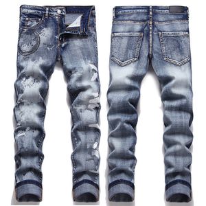 남성 디자이너 Black Jean High Street Purple Jeans Mens 자수 팬츠 여자 찢어진 패치 홀 데님 스트레이트 패션 청바지 남성용