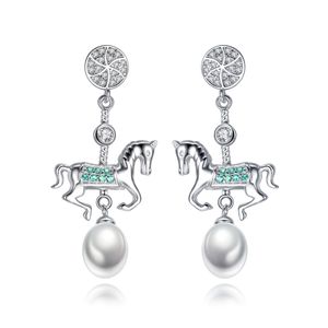 New Romantic Retro Carousel Pearl Women Dangle Earrings Jewelry European Trend Women Micro Set Zircon S925 Silver Earrings for Wedding Party Valentine's Day Gift SPC