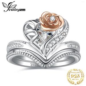 Pierścienie klastra Jewelrypalace 2 szt. 925 Srebrny Pierścionek zaręczynowy Woman 1.9CT Flower Cz Symulowany diamentowy zestaw ślubny