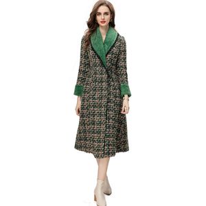 여자 코트 방향으로 돌리는 구슬로드 칼라 긴 슬리브 인쇄 이중 가슴 패션 외투 코트