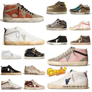 Wysokie marki Włoch Mid Slajd Star High-Top Sneakers Buty Kobiety Golnnn Gooseitys Modna różowa złota brokat